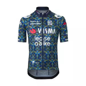 AGU Cyklistický dres s krátkym rukávom - TDF 2024 TEAM VISMA | LEASE A BIKE KIDS - modrá/žltá 140 cm