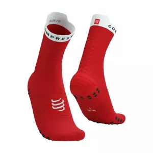 COMPRESSPORT Cyklistické ponožky klasické - PRO RACING  V4.0 RUN HIGH - červená/biela