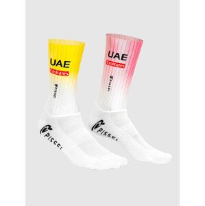 PISSEI Cyklistické ponožky klasické - UAE TEAM EMIRATES AERO - GIRO + TOUR 24 - biela/ružová/žltá S-M