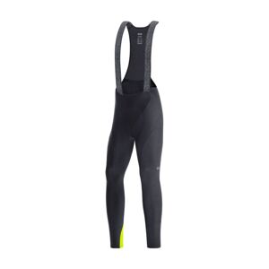 GORE Cyklistické nohavice dlhé s trakmi - C3 THERMO - čierna/žltá S