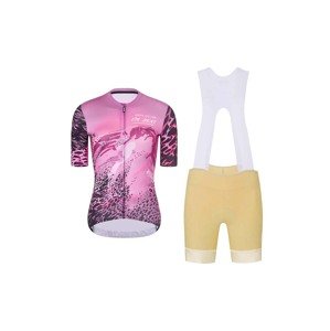 RIVANELLE BY HOLOKOLO Cyklistický krátky dres a krátke nohavice - ROSESCAPE - béžová/fialová